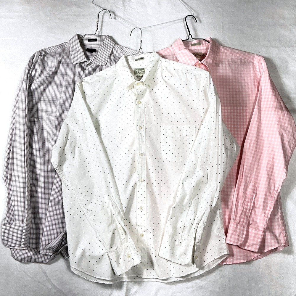 J Crew Mens Size Large Button Down Shirts‎ Slim Ludlow Polka Dot Gingham Plaid